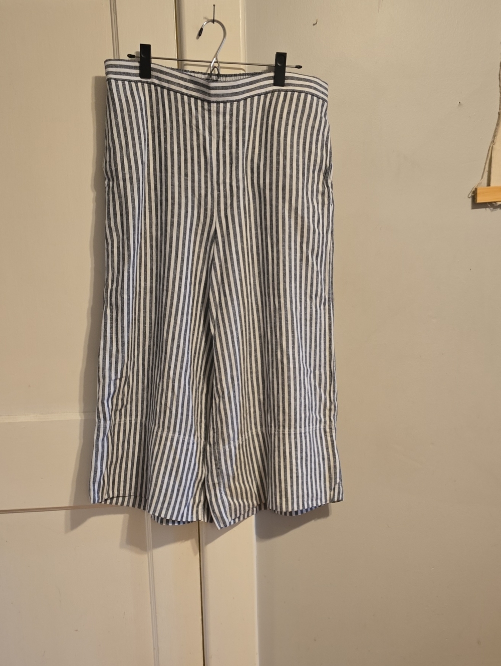 Peitite Womens Line Banana Republic Navy &White Striped Wide-Leg Cropped Pants